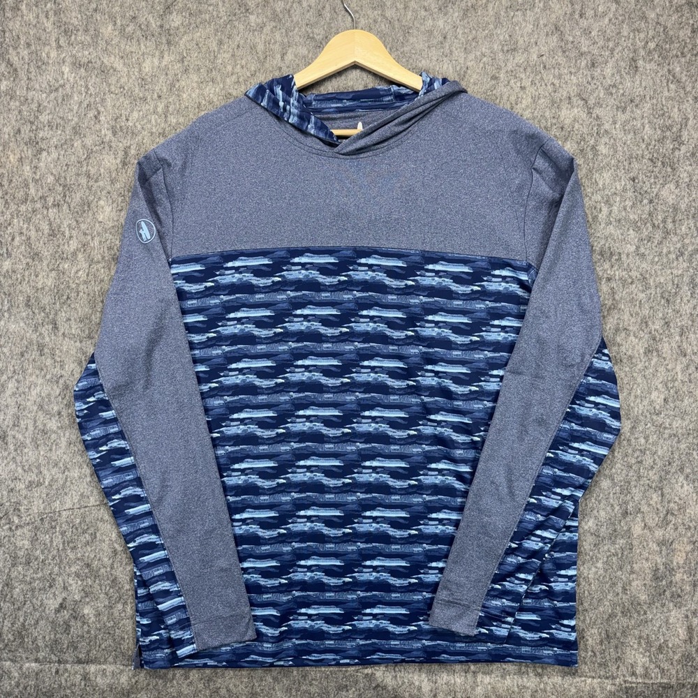Johnnie O‎ Braden Hoodie Men's Large Blue Stretch Golf Sweatshirt Fish JMHDD1160